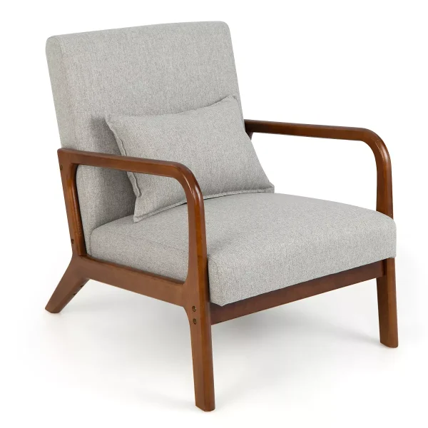 1PC/2PCS Modern Accent Chair Leisure Armchair with Rubber Wood Frame & Lumbar Pillow Gray/Beige