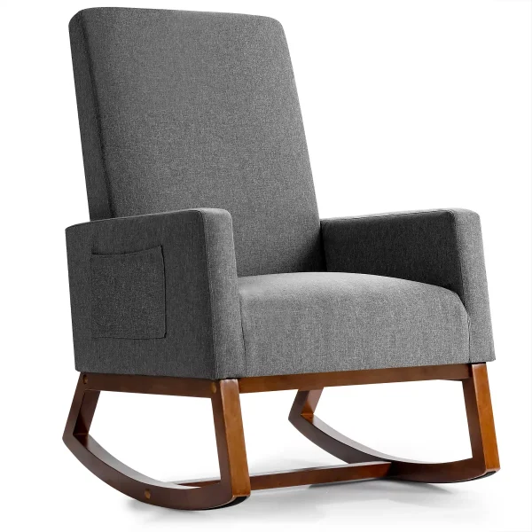 Mid Century Retro Fabric Upholstered Rocking Chair Nursery Armchair Gray