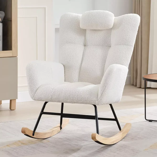 Rocking Chair,250lbs Fabric Upholstered Glider Rocker Rocking Accent Chair with High Backrest,Side Pockets for Living Room, Bedroom, Cozy Reading