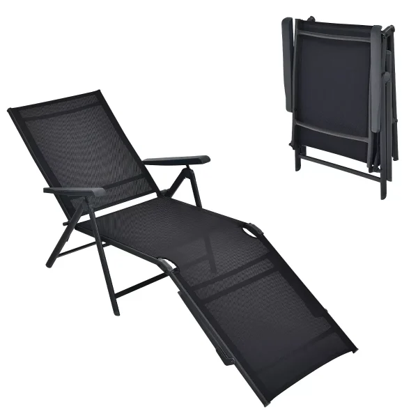 Outdoor Adjustable Chaise Lounge Chair Patio Beach Folding Recliner Lounge