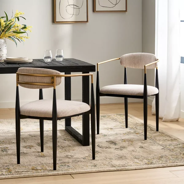 Home Teuvo Modern Fabric Upholstered Iron Dining Chairs (Set of 2)
